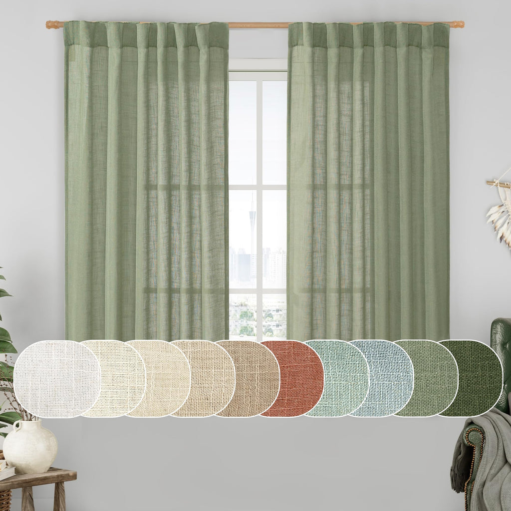 LAMIT Semi Sheer Linen Curtains 45 Inches Long 2 Panels for Small Window