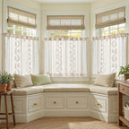 jinchan Belrose Linen Floral Kitchen Curtains 36 inch Length Embroidered Farmhouse Cafe Curtains for Living Room Bathroom Small Windows Curtain Set Sheer Light Filtering 2 Panels Beige