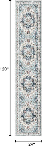 Madane Runner Rugs for Hallway 2x10 Long Washable Non-Slip Hallway Runner Rug Low-Pile Stair Kitchen Runner Throw Carpet for Entrance Living Dining Laundry Room (Blue, 2 x 10)