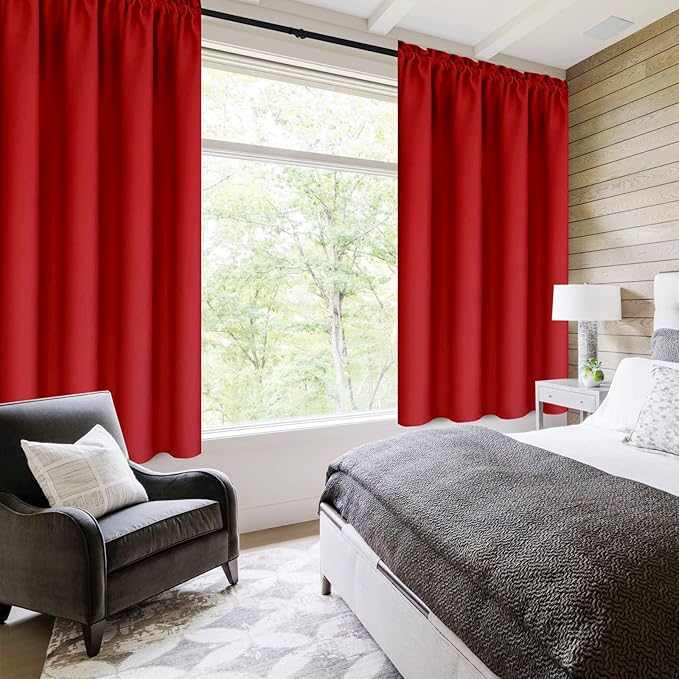 DWCN Blackout Curtains for Bedroom Living Room 38 x 63 Inch Long Red