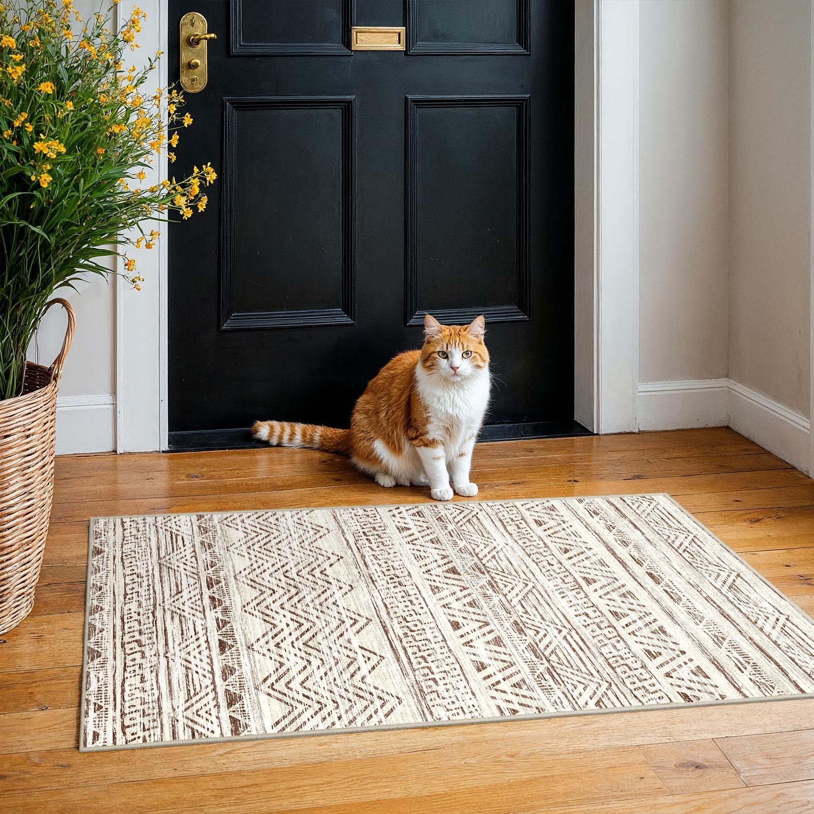 2x4 Runner Rug Washable Moroccan: Non Slip Entryway Throw Rugs Beige