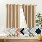 NICETOWN 100% Absolutely Blackout Linen Curtains with Thermal Insulated White Liner, Camel, W52 x L72, 2 Panels, Long Curtains 72 inch Length for Patio Door, Doorway, Office, Overnight Shiftworker
