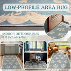 Othilic 3x5 Floral Entry Rug - Small Washable Indoor Outdoor Mats for Front Door Non-Slip Porch Rug Blue Boho Farmhouse Scalloped Throw Rugs for Living Room Bedroom Entryway Kitchen Office Porch Decor