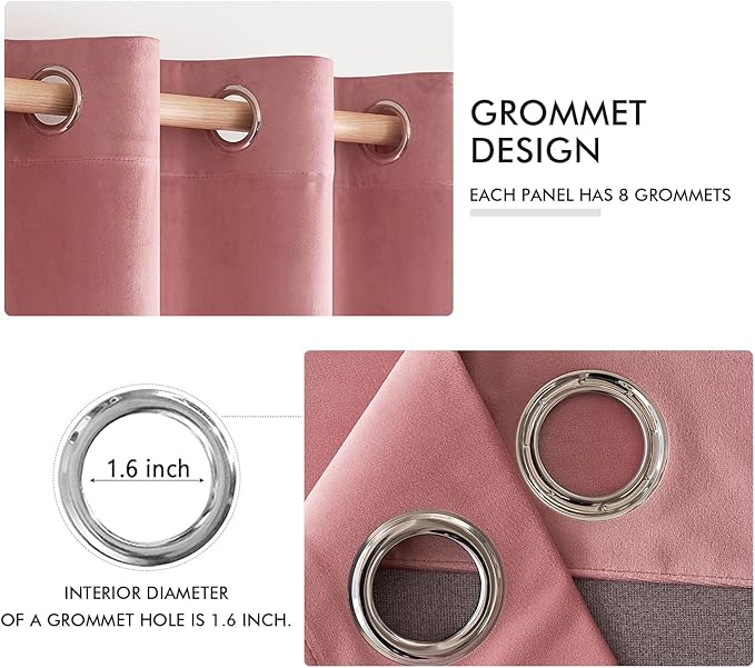 MIULEE Blush Pink Velvet Curtains Thermal Insulated Soundproof Room Darkening Long Blackout Curtains Grommet Window Black Out Drapes for Home Theatre/Girls Room/Wedding Decor 96 Inch Length Set of 2