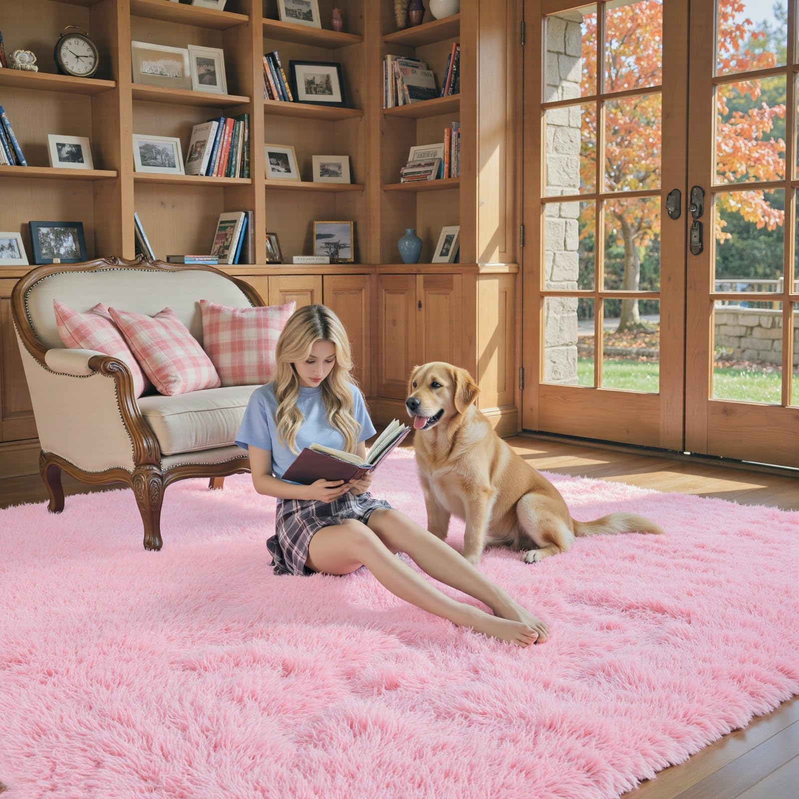 8x10 Area Rugs for Living Room,Pink Large Shaggy Carpet Plush Furry Rug