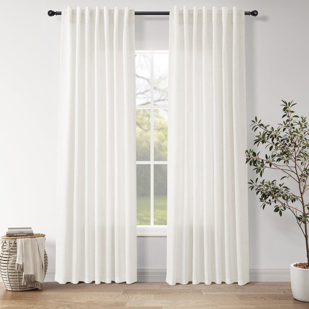 Nanspring Neutral Linen Curtains 84 Inch Length 2 Panels Set for Living Room Light Filtering Semi Sheer Curtain Back Tab and Rod Pocket Luxury Modern Farmhouse Coastal Decor Drapes for Bedroom 52x84