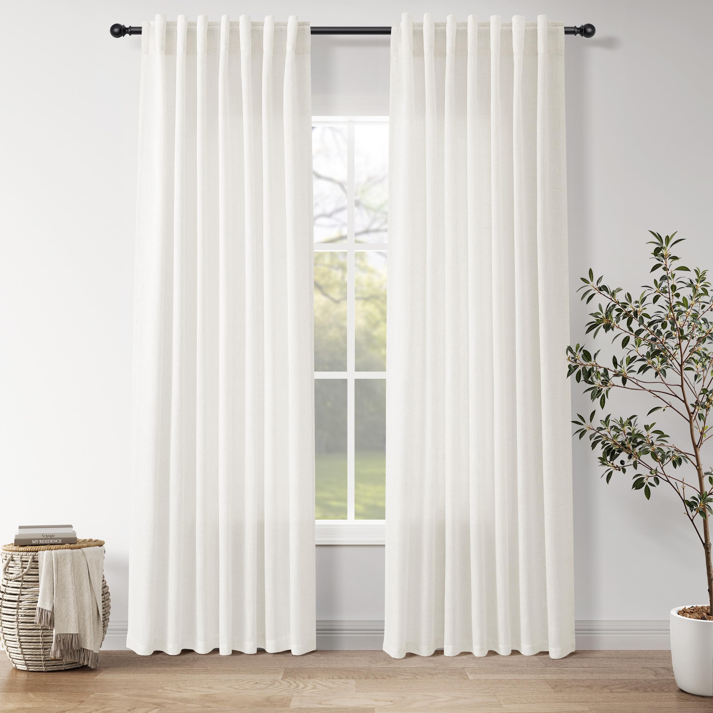 Nanspring Neutral Linen Curtains 84 Inch Length 2 Panels Set for Living Room Light Filtering Semi Sheer Curtain Back Tab and Rod Pocket Luxury Modern Farmhouse Coastal Decor Drapes for Bedroom 52x84
