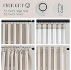 Long Curtains 108 inch Long 2 Panels,Total Blackout Curtain Wide Elegant Sunroom Completely Shaded Drapes for Sliding Door Back Tab Pleated Heading Tape with Hooks, Oatmeal Beige 52x108