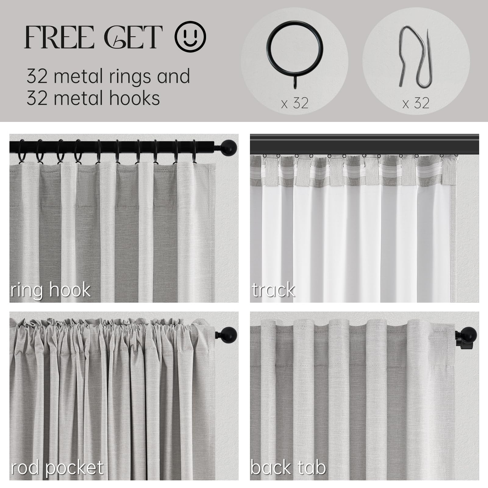 Linen Blackout Curtains & Drapes 92 Inches Long 2 Panels Set for Sliding Glass Doors Modern Pleated Linen Blend Heavy Floor to Ceiling Large Window Drapes 70 Inch Extra Wide(70"Wx92"Lx 2 Grey)