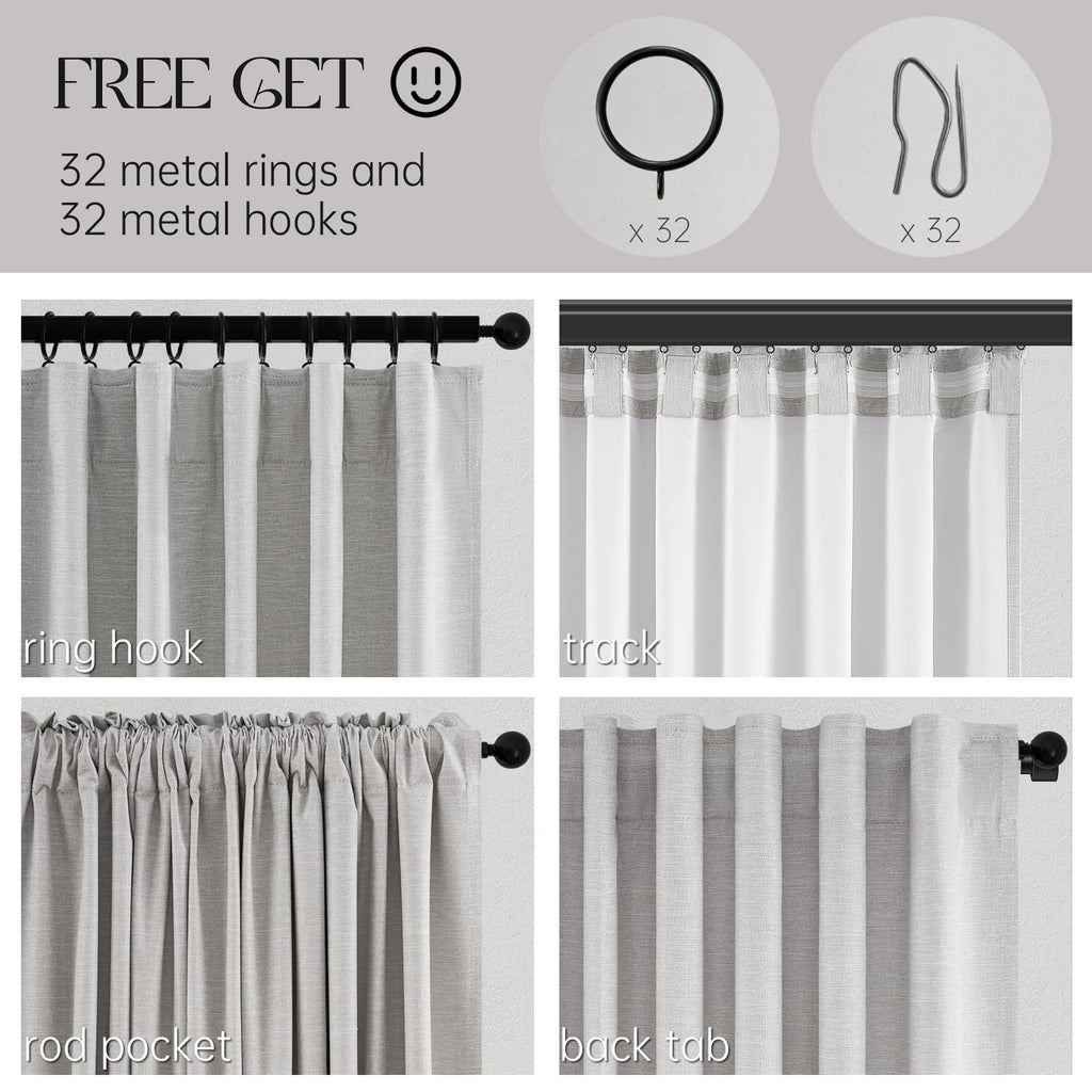 Topfinel Extra Long Total Blackout Grey Linen Curtains 108 Inches Long for Living Room Large Window with Hooks, Room Darkening Textured Cold Blocking Rustic Acoustic Heavy Track Curtains 2 Panels 9 FT