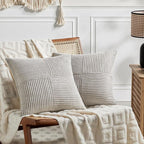 Fancy Homi 2 Packs Neutral Grey Big Decorative Throw Pillow Covers 24x24 Inch for Living Room Couch Bed, Rustic Farmhouse Boho Home Decor, Soft Corss Corduroy Patchwork Accent Square Cushion Case 60cm