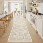 Washable 2x8 Runner Rug - Non Slip Vintage Kitchen Runner Rugs Low-Pile Distressed Long Rugs for Hallway Waterproof Indoor Carpet for Living Room Bedroom Entryway 2'x8' Beige