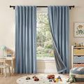 RYB HOME Smoky Blue 100% Blackout Linen Curtains 102 Inch Long for Loft