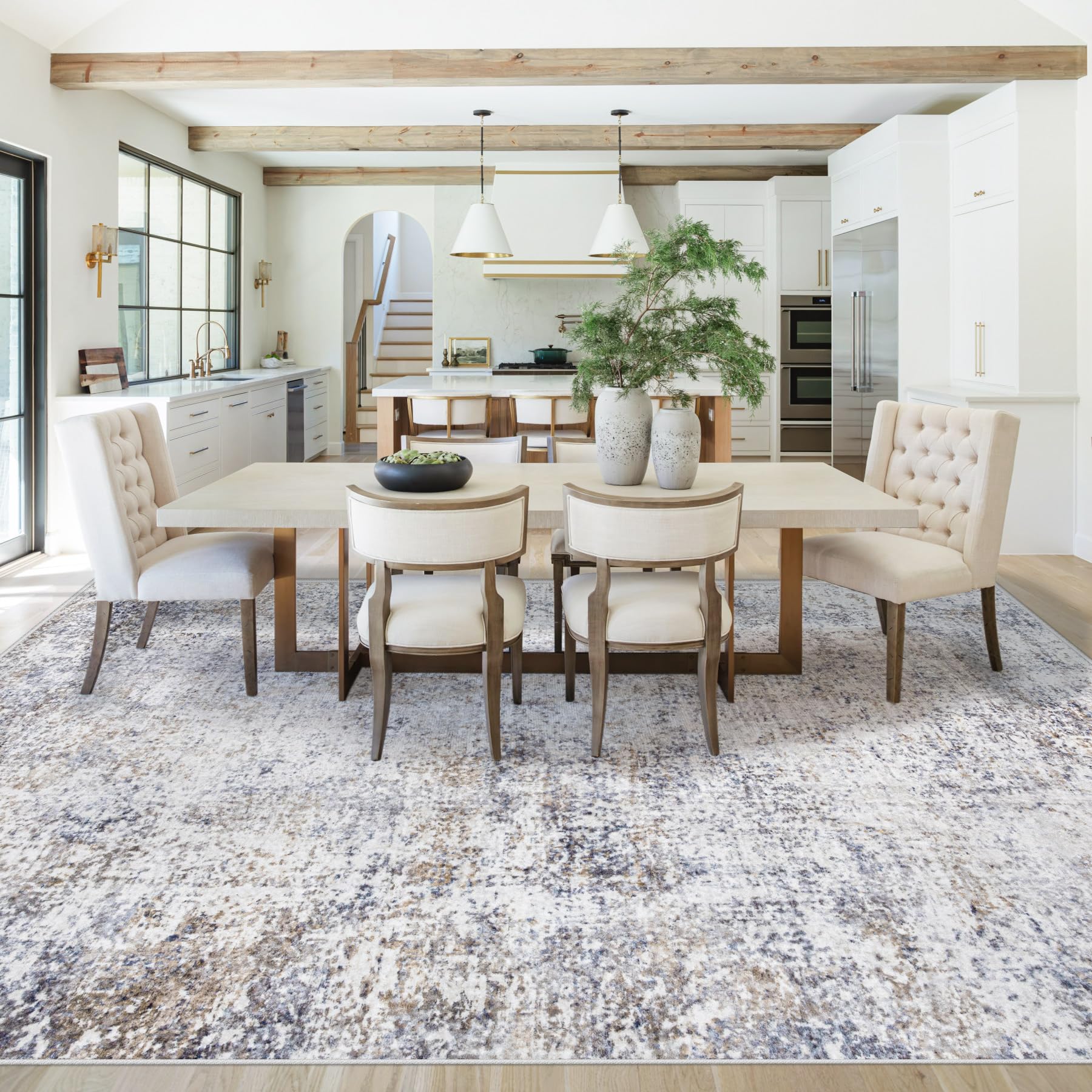 XLUEZ 8x10 Area Rugs for Living Room, Washable Modern Abstract Large Area Rug Neutral Soft Non Slip Kids Rug Stain Resistant Indoor Carpet for Bedroom Nursery Dining Room Playroom(Bluegrey, 8'x10')
