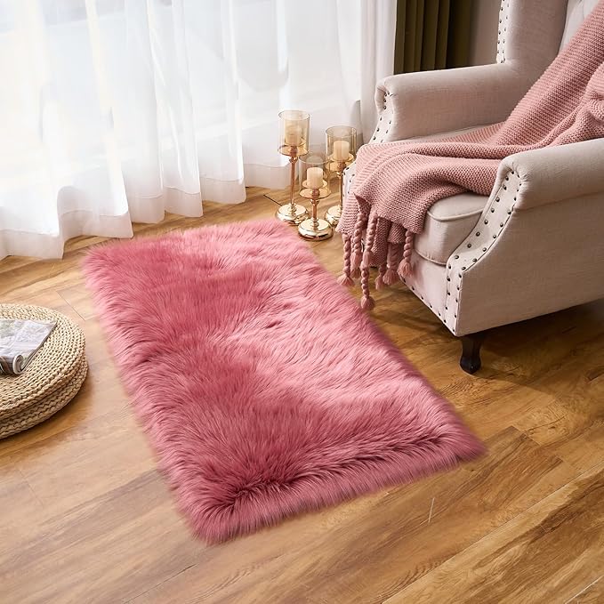EasyJoy Ultra Soft Fluffy Shaggy Area Rug, 2 x 4 ft Rectangle, Blush Pink