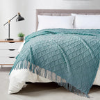 BOURINA Blue Throw Blanket 50 x70 Inch Jacquard Throw Knitted Blanket