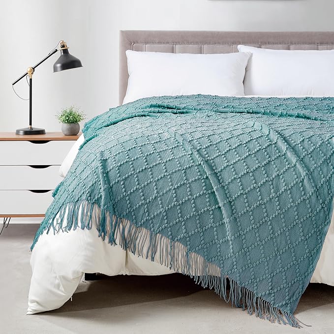 BOURINA Blue Throw Blanket 50 x70 Inch Jacquard Throw Knitted Blanket