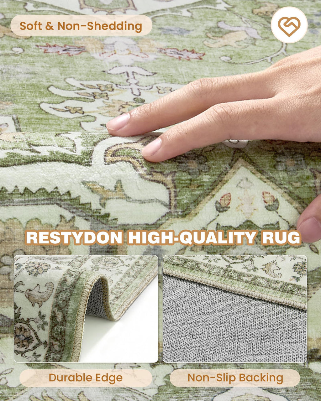 Restydon Runner Rug 2x6, Non Slip Washable Rugs for Hallways, Light Green