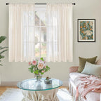BGment Beige Semi Sheer Linen Curtains 45 Inch Length for Short Kitchen Window - Cream Textured Drapes Light Filtering with Rod Pocket Lightweight for Bathroom, 2 Panels, Each Panel 42 Inch Wide
