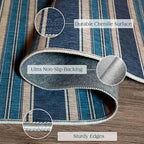 Front Door Mat Indoor Entrance - 2x4.3 Ft Striped Washable Welcome Layered Doormat Outdoor Entrance Porch Rug Non-Slip Navy Blue Coastal Runner Rug for Kitchen Bedroom Laundry Room Porch Decor