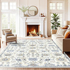 AMADA HOMEFURNISHING Washable Area Rug, Low-Profile Large Area Rug with Non-Slip Backing & Durable Edge Binding, Vintage Large Rugs for Living Room, Bedroom, Dinning Room (8x10,Blue/White)