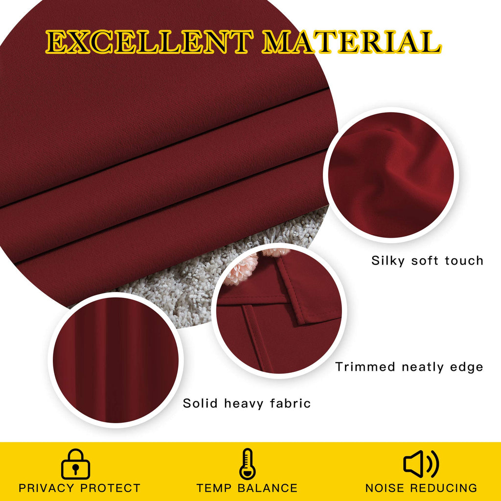 NICETOWN Blackout Curtain Panel Grommet - Home Decorations Thermal Insulated Solid Grommet Top Blackout Living Room Panels/Drapes for Gift (Burgundy Red, 1 Pair, 66 x 72-Inch)