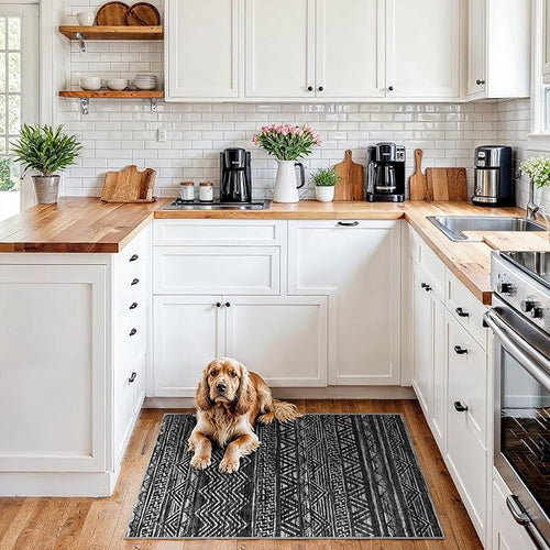 2x3 Area Rug Washable Moroccan: Non Slip Front Door Throw rugs Charcoal