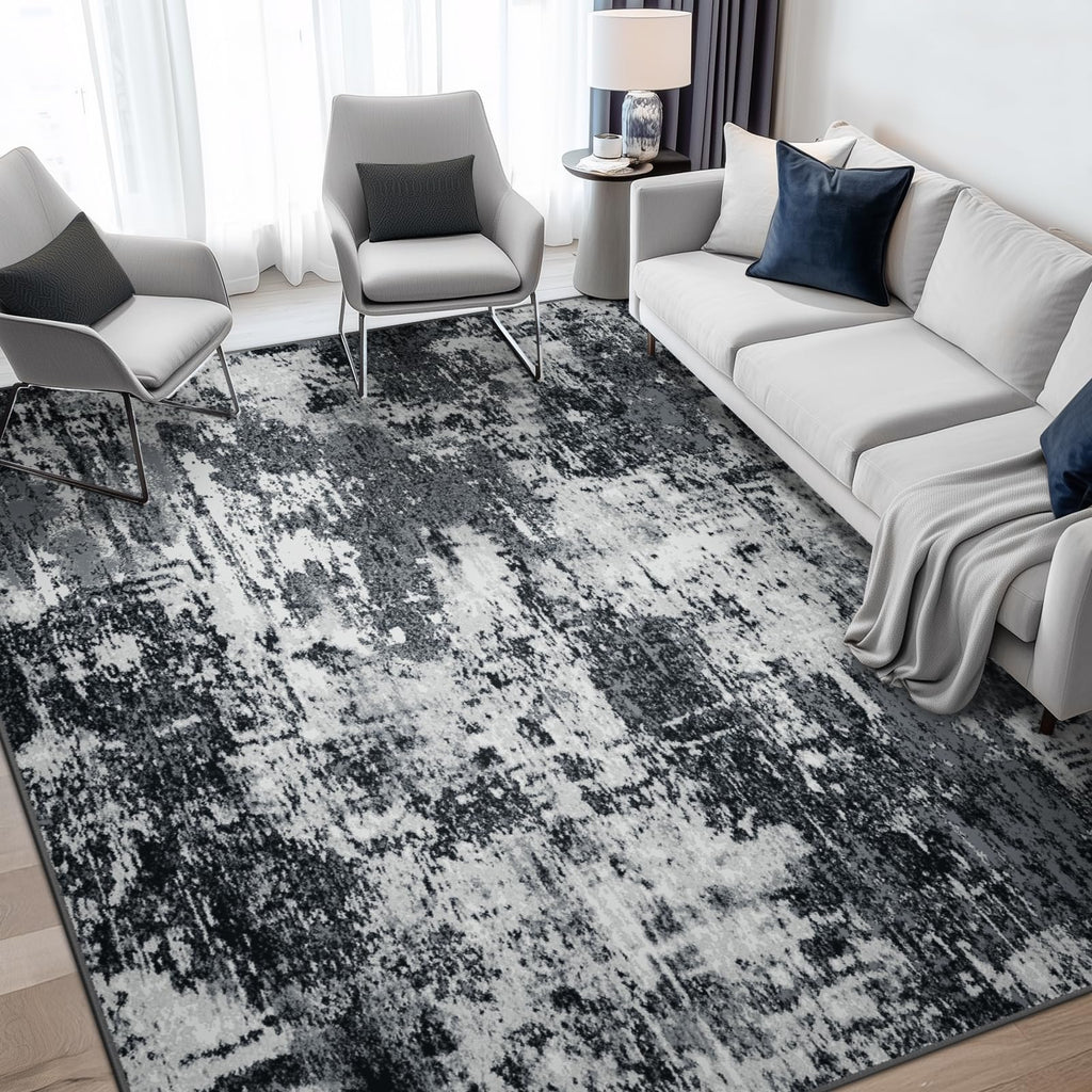 RELEANY Washable 6'x8' Abstract Area Rug for Living Room Black White