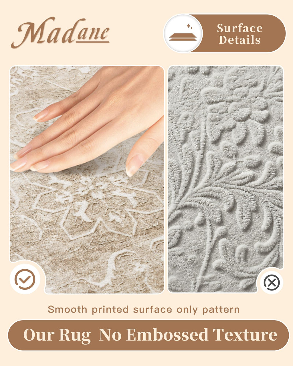 Madane 9x12 Area Rugs for Living Room, Washable Natural Rug Beige/Brown