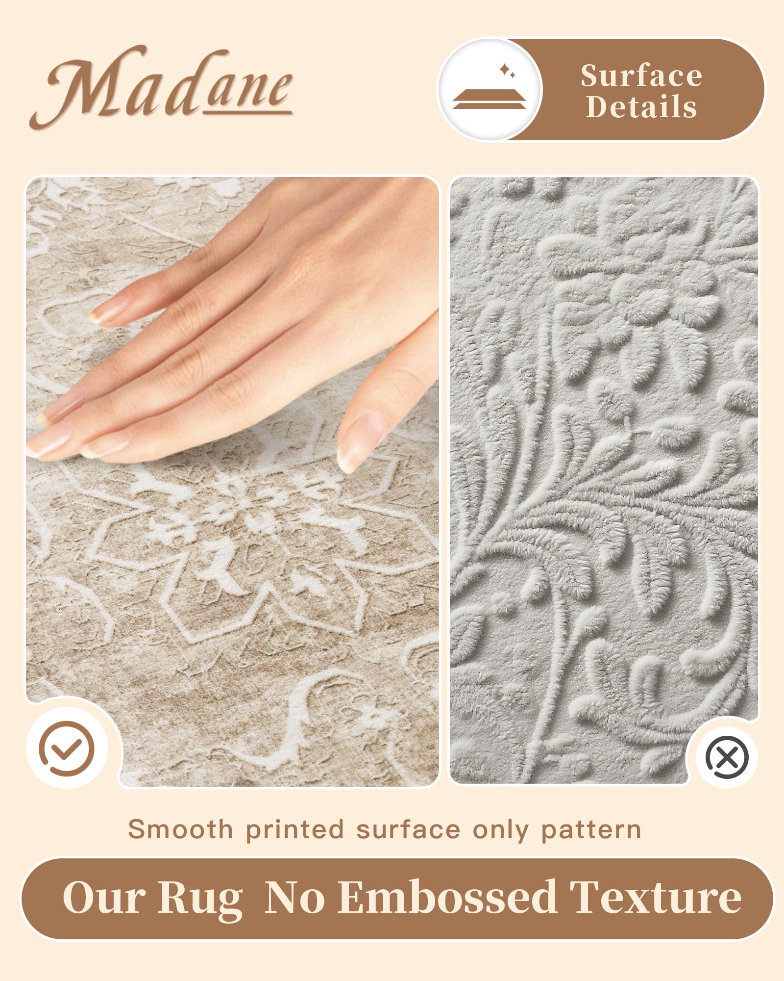 Madane 9x12 Area Rugs for Living Room, Washable Natural Rug Beige/Brown