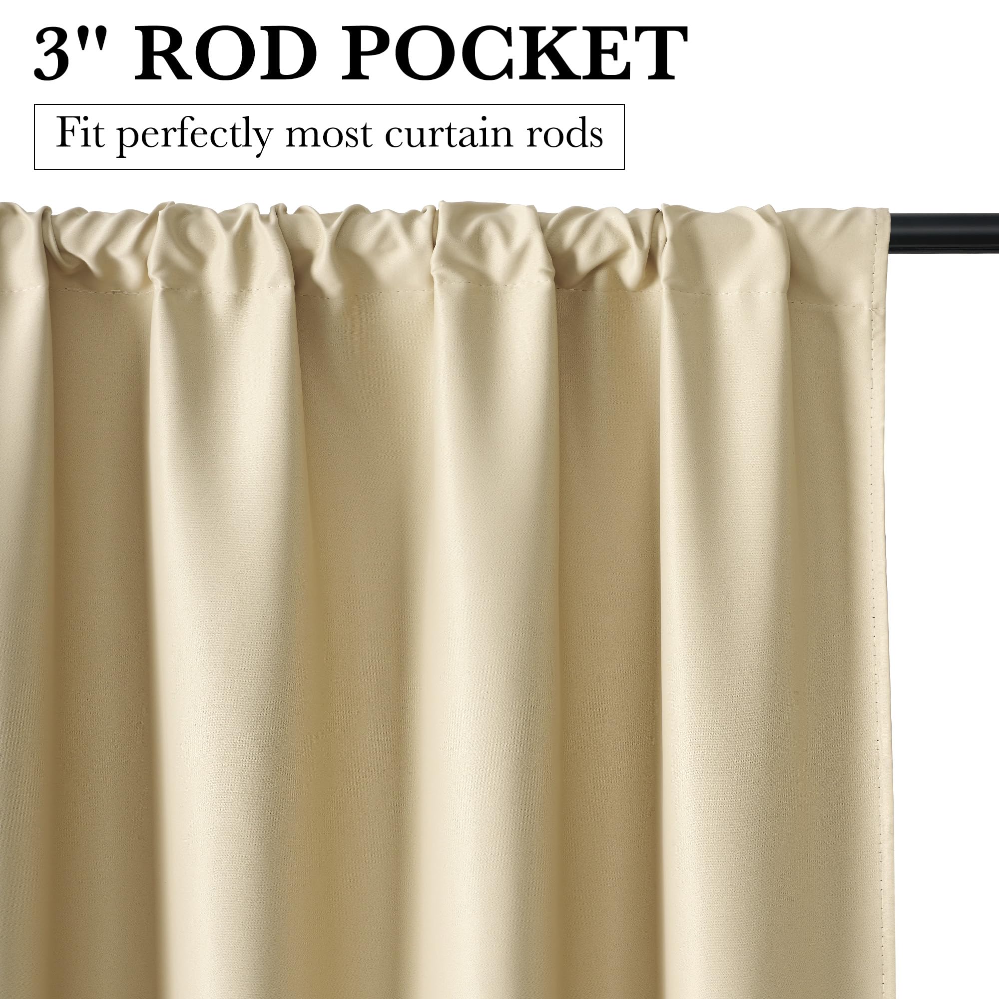 RYB HOME Bedroom Blackout Curtains 63 inches Long, 100% Blackout