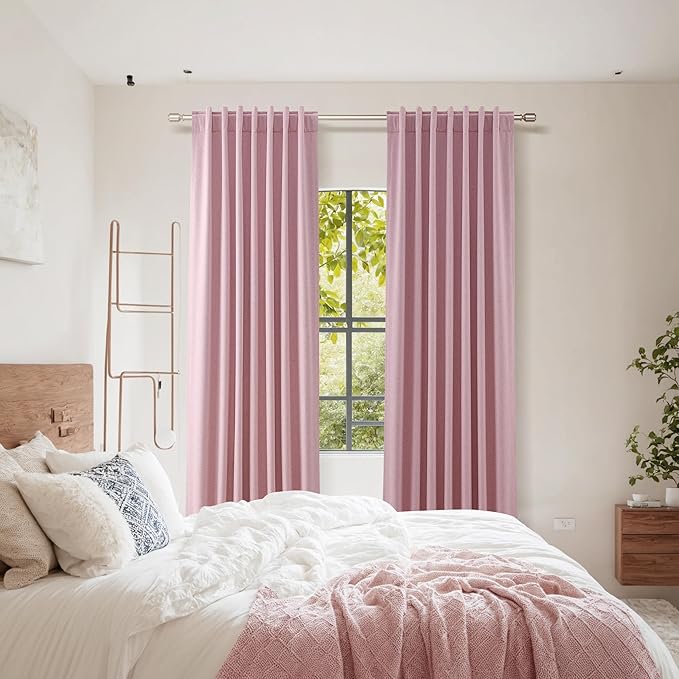 Guken 100% Blackout Curtains 102 Inch Length 2 Panels Set for Living Room Bedroom Back Tab Thermal Insulated Black Out Linen Drapes Room Darkening Rose,52x102