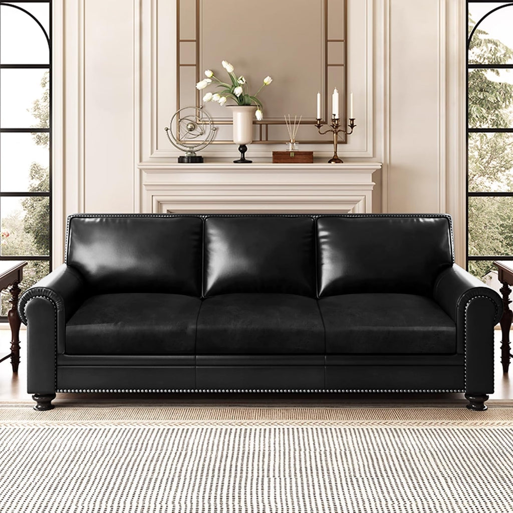 ANARACHON Leather Look Couch Cushion Covers Sofa Seat Slipcovers Sets Couches Furniture Protector for Sectional Armchair Loveseat Pets Kids Stretch Spandex Fabric (3 Cushion Sofa, Black)