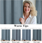 H.VERSAILTEX Linen Curtains 100% Blackout Curtains for Bedroom 102 inch Long Full Light Blocking Nature Linen Blended Window Curtains for Living Room Nickel Grommet (2 Panels, Stone Blue)