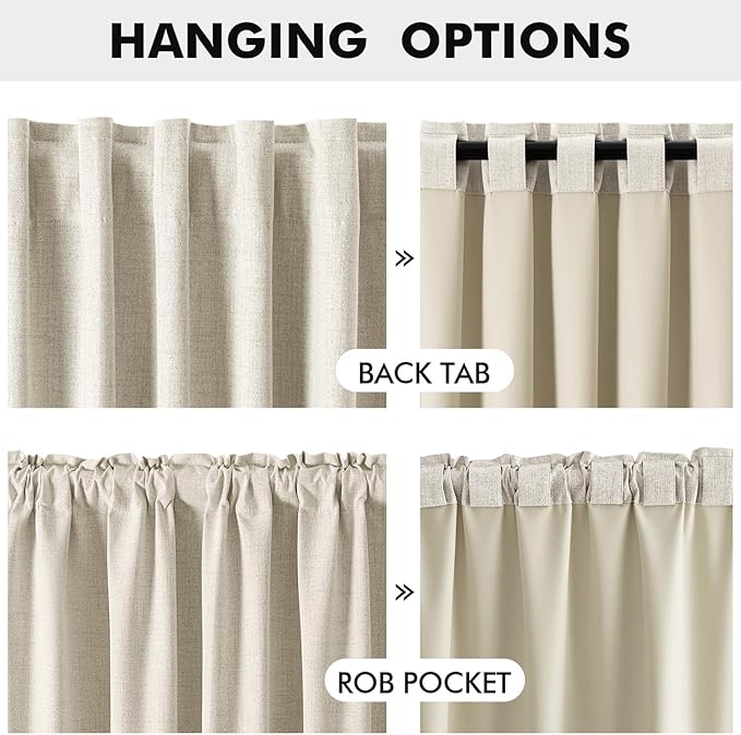 MIULEE 100% Blackout Linen Curtains 42 x 90 Inch Linen Beige 2 Panels
