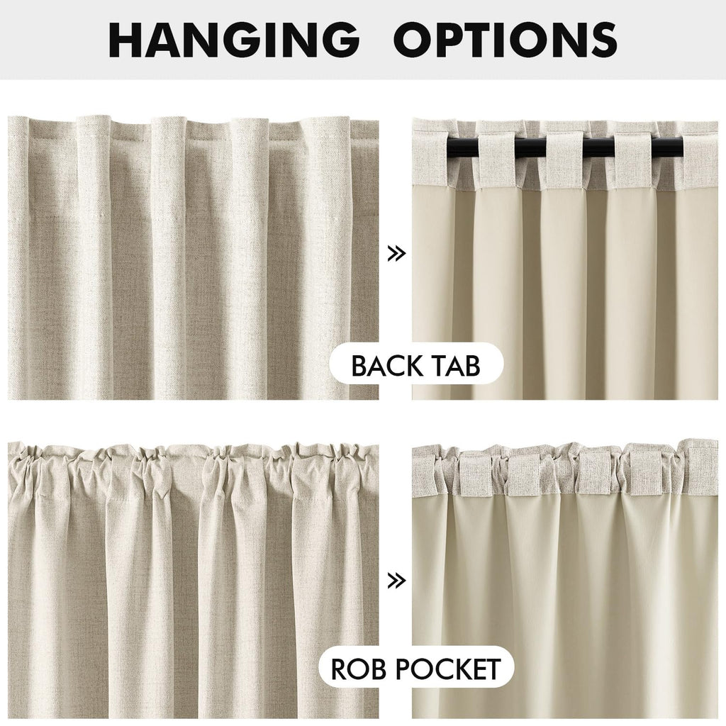 MIULEE 100% Blackout Linen Curtains 42 x 63 Inch Linen Beige 2 Panels