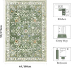 Yamaziot Washable Area Rug 6x9, Large Non-Slip Boho Floral Living Room Rug with Rubber Backing, Low Pile Distressed Carpet for Bedroom, Living Room, Dining Room, Green