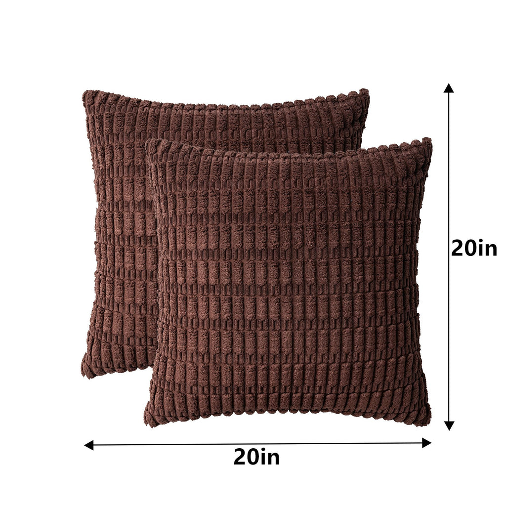 Pack of 2 Corduroy Decorative Throw Pillow Covers 20x20 Inch, Dark Brown