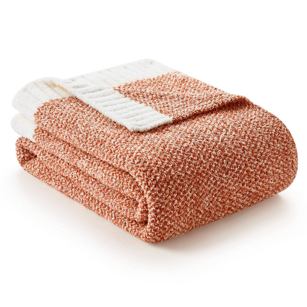 Snuggle Sac Orange Fall Blanket Twin Size, Oversized Soft Warm Cozy Knit Bedding Blanket, Luxurious Microfiber Blankets for Bed, Orange, 60x80 inches
