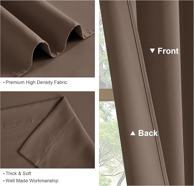 PONY DANCE Thermal Blackout Curtains - Short Length Curtain Draperies Thermal Insulated Drapes Panels with Back Tab Light Block for Bedroom Bathroom, 52 W x 54 L, Mocha, 2 PCs