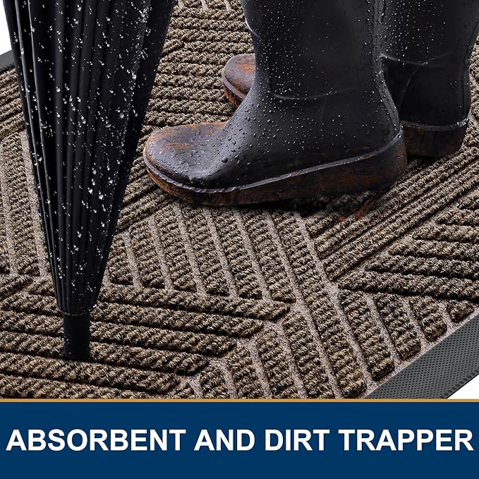 Smiry Front Door Mat Outside Entrance, Heavy Duty Sturdy Natural Rubber Doormat, Trap Dirt and Moisture, Easy Clean Low Profile Welcome Floor Mats for Indoor Outdoor Entry, 59x34 Inch, Brown