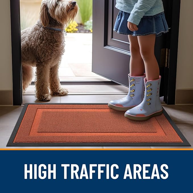 OLANLY Front Door Mat Indoor Outdoor Entrance, Waterproof All-Season, All-Weather Doormat, Sturdy Natural Rubber, Low Profile, Easy Clean Patio Porch Entryway Mat, 29.5x17, Vermillion Red