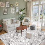 Floral Machine Washable Rug Grey White, 3x5 Rug Non Slip Soft Bedroom Rugs for Entryway Dorm, Ultra-Thin Rugs for Bedroom Stain Resistan(3 x 5, Grey White)
