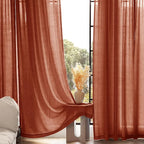90 inch Linen Terracotta Curtains 2 Panels for Living Room Back Tab Light Filtering Semi Sheer Rust Colored Curtains 90 inches Long Soft Thick Cotton Cloth Textured Rustic Boho Farmhouse Room Decor