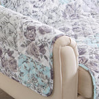 Great Bay Home Reversible Floral Patchwork Loveseat Furniture Protector - Machine Washable, Scalloped Edge, Stain Resistant, Printed Furniture Cover for Dogs, Kids, and Pets (Gray/Aqua)