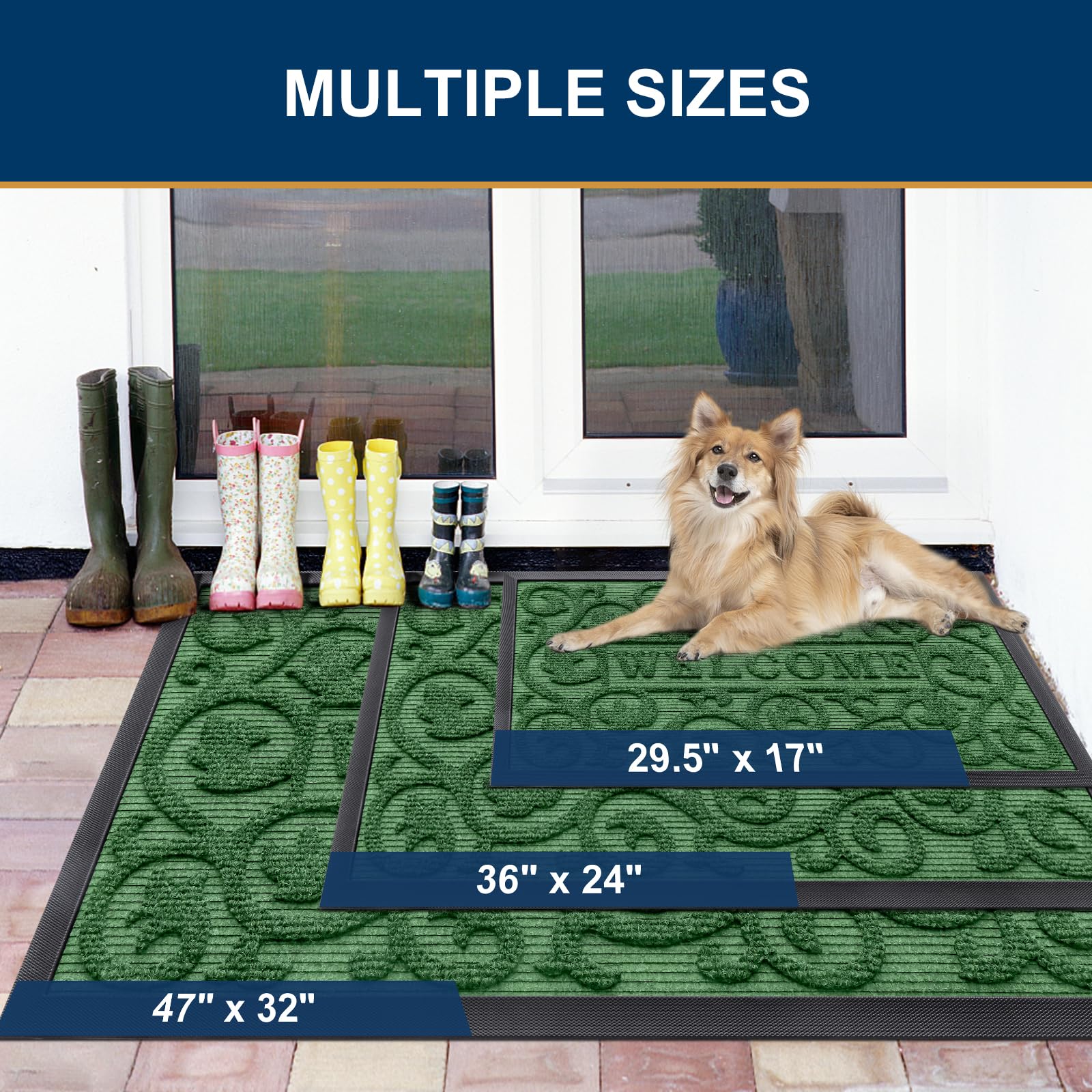 Smiry Front Door Mat Outside Entrance, Low Profile Rubber Doormat, 35x23