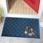 Mibao Front Door Mat Indoor Outdoor Entrance, Dirt Trapping Waterproof All-Season, All-Weather Doormat, Non-Slip Durable Natural Rubber Low Profile Easy Clean Patio Entrance Mat, 29.5" x 17", Blue