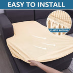 hyha Waterproof Sectional Couch Covers, Non Slip Sofa Couch Cushion Covers L Shape, Thick Stretch Jacquard Fabric, Washable Sofa Slipcovers with Elastic Bottom (1 Piece for Chaise XL, Beige)