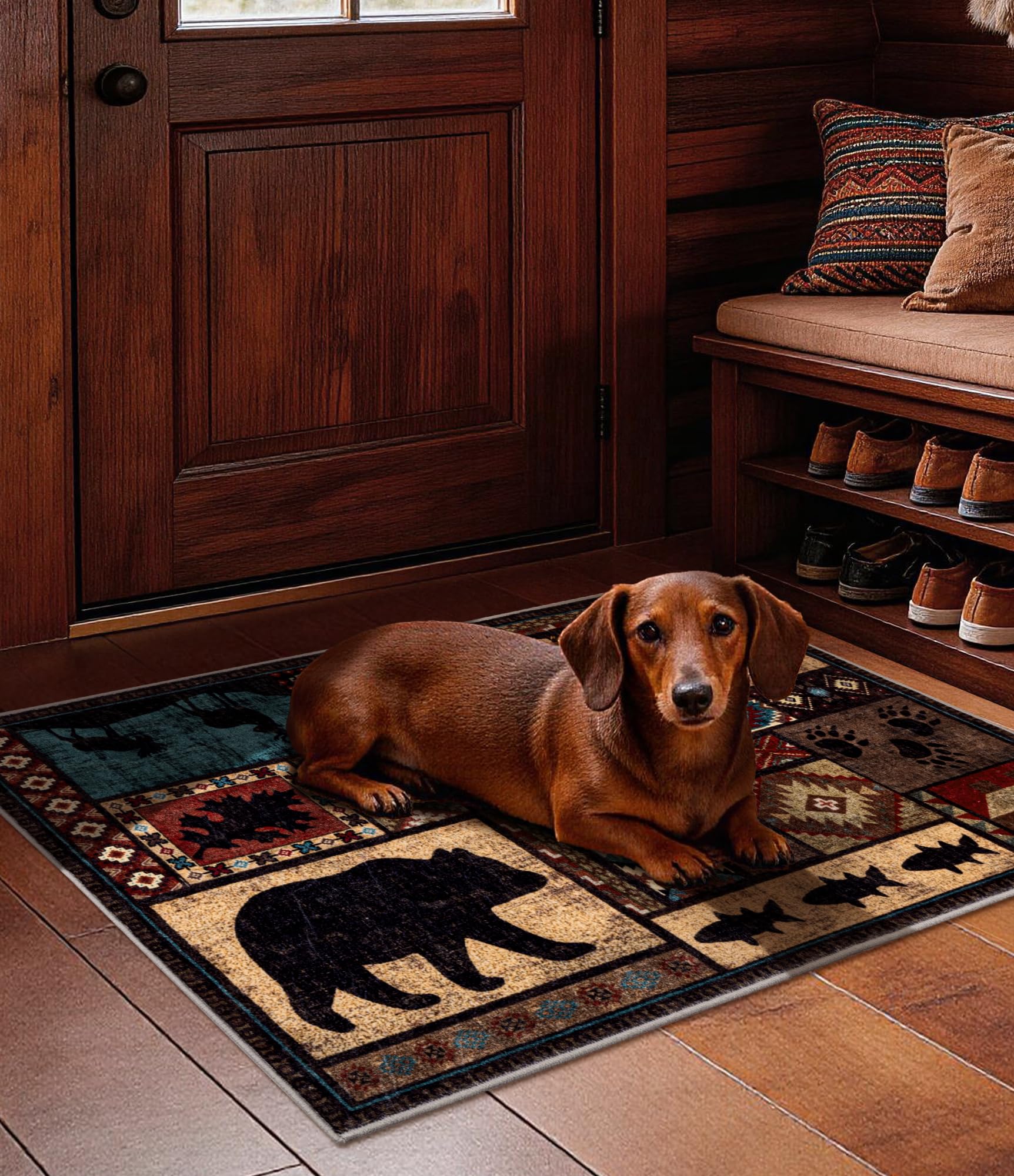 YIHOUSE Washable Entryway Rug, 2x3 Rustic Cabin Area Rug, Non-Slip Indoor Door Mat Ultra-Thin for Kitchen, Mudroom, Laundry Room, Bedroom Entry