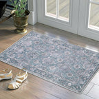 SERISSA Vintage Floral Rugs for Entryway, 2x3 Blue Grey Entryway Rug Non-Slip Washable Small Area Rug, Ultra Soft Boho Low-Pile Indoor Door Mat Floor Carpet for Entrance Bedroom Kitchen Bathroom